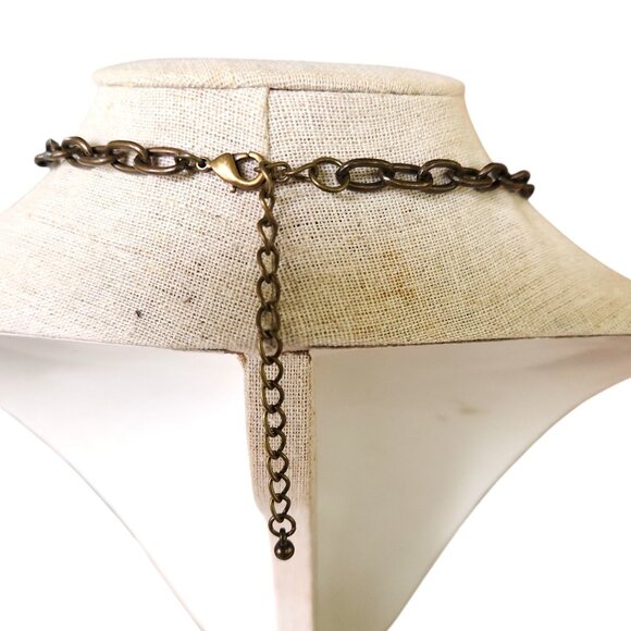 Chunky Tribal Statement Chain Necklace w/Silver Beads & Faux Ivory Spikes - Picture 8 of 8
